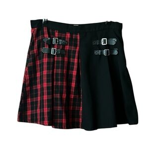 Hot Topic Mini Skirt red/black plaid buckle mini skirt. Size large